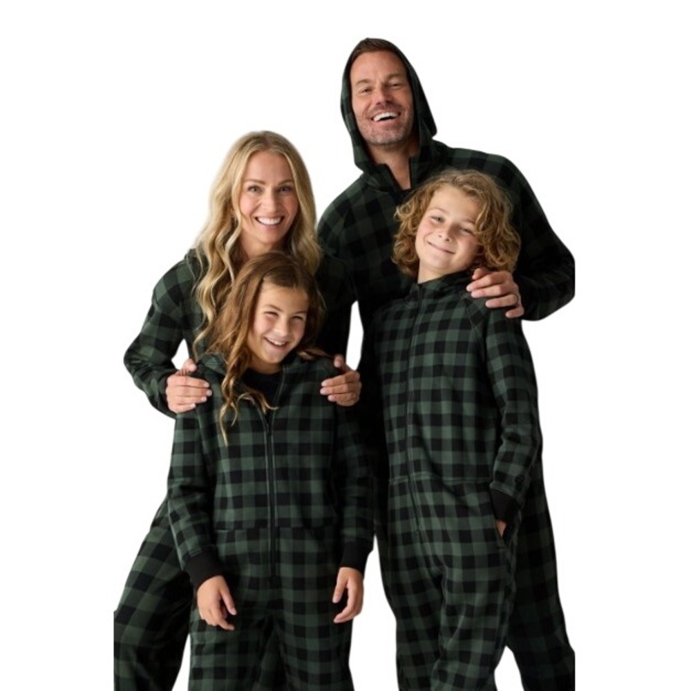 Fabletics Go-To Fleece Hooded Onesie Pine Shadow Buffalo Check Green XXL Mens - Picture 4 of 4